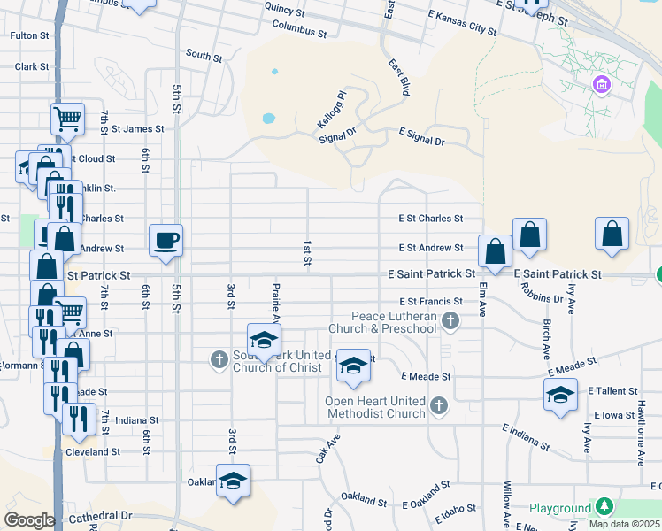 map of restaurants, bars, coffee shops, grocery stores, and more near 52 Saint Andrew Street in Rapid City