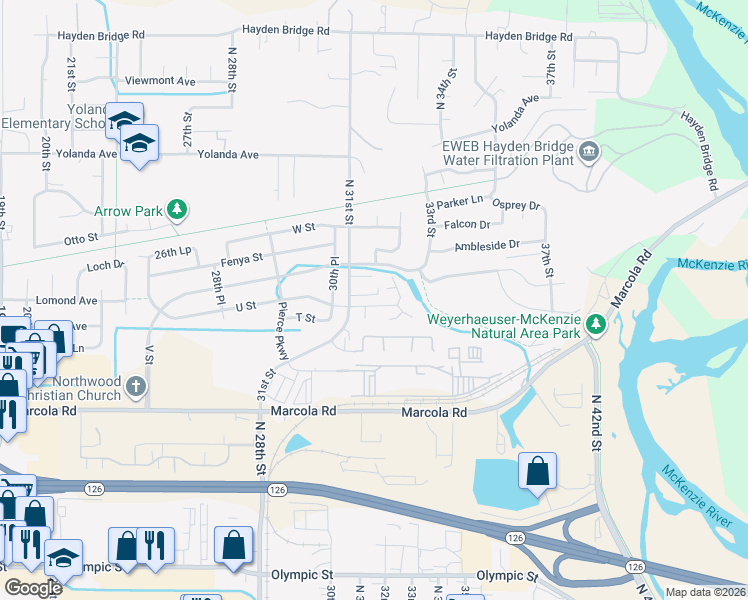 map of restaurants, bars, coffee shops, grocery stores, and more near 2347 31st Street in Springfield