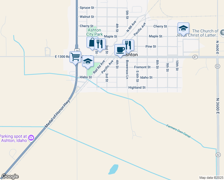 map of restaurants, bars, coffee shops, grocery stores, and more near 268-272 3rd St in Ashton
