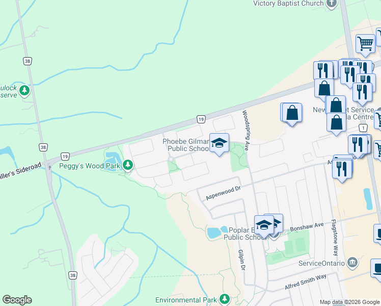 map of restaurants, bars, coffee shops, grocery stores, and more near Harvest Hills Boulevard in East Gwillimbury