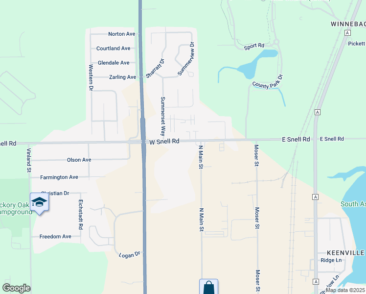 map of restaurants, bars, coffee shops, grocery stores, and more near 45 West Snell Road in Oshkosh