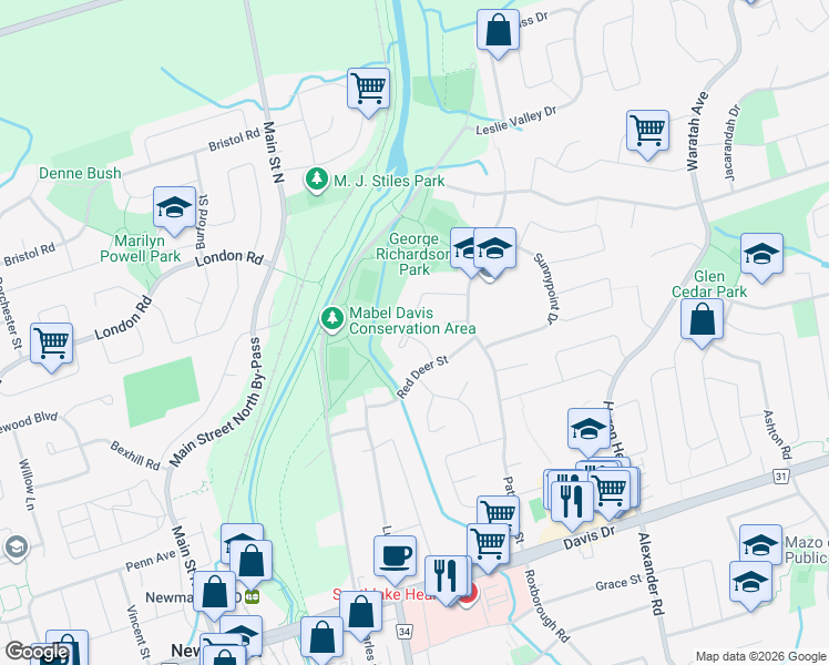 map of restaurants, bars, coffee shops, grocery stores, and more near 664 Mountview Place in Newmarket