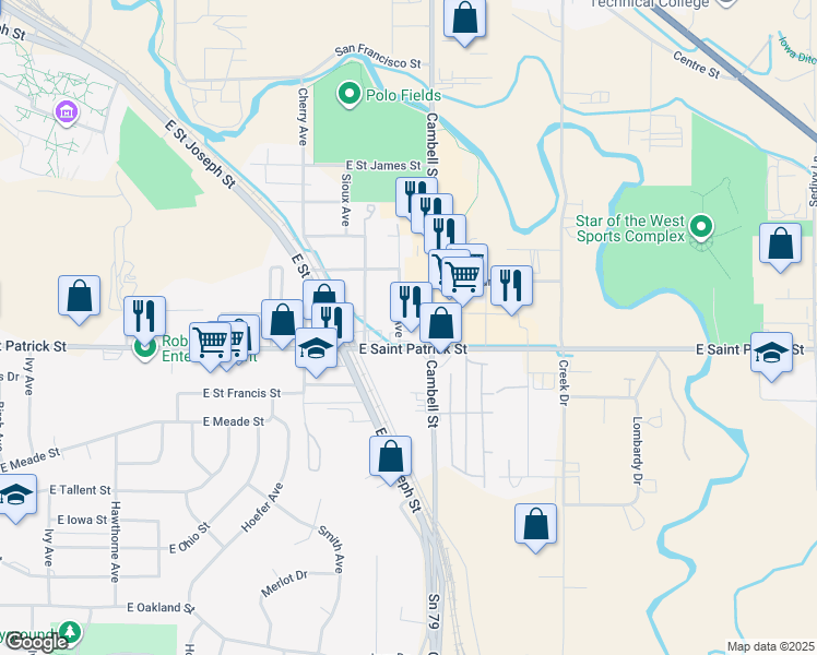 map of restaurants, bars, coffee shops, grocery stores, and more near 1728 Riley Avenue in Rapid City