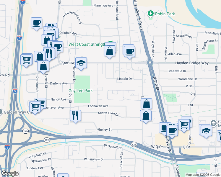 map of restaurants, bars, coffee shops, grocery stores, and more near 531-599 Lindale Drive in Springfield