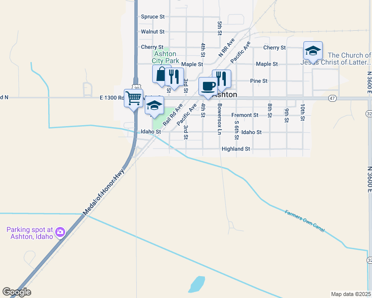 map of restaurants, bars, coffee shops, grocery stores, and more near 272 3rd St in Ashton
