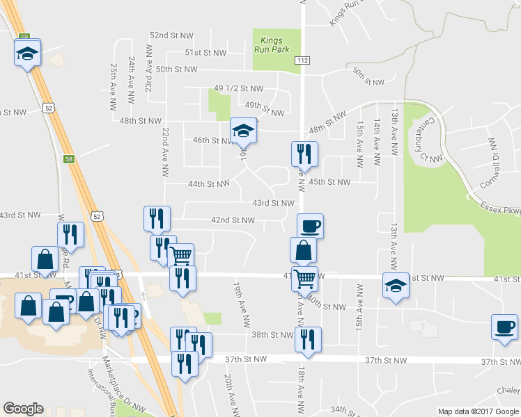 map of restaurants, bars, coffee shops, grocery stores, and more near 1920 43rd Street Northwest in Rochester