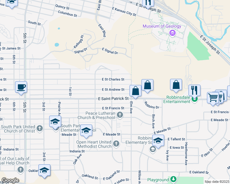 map of restaurants, bars, coffee shops, grocery stores, and more near 207 East Street Andrew Street in Rapid City