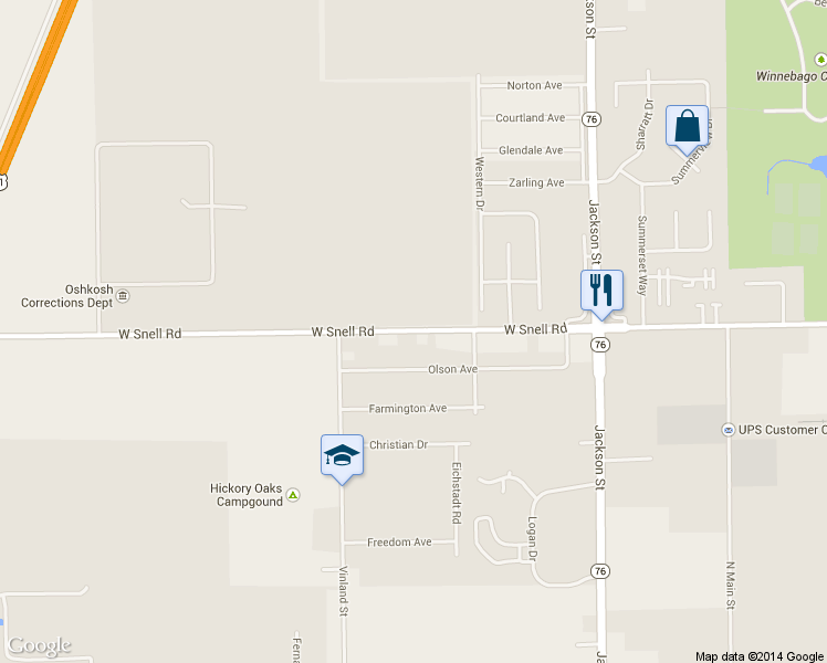 map of restaurants, bars, coffee shops, grocery stores, and more near 975 West Snell Road in Oshkosh