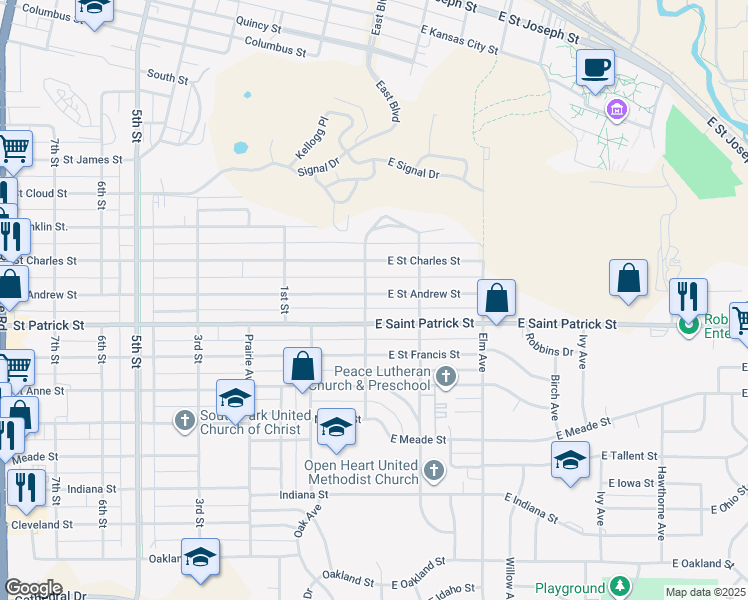 map of restaurants, bars, coffee shops, grocery stores, and more near 101 East Street Andrew Street in Rapid City