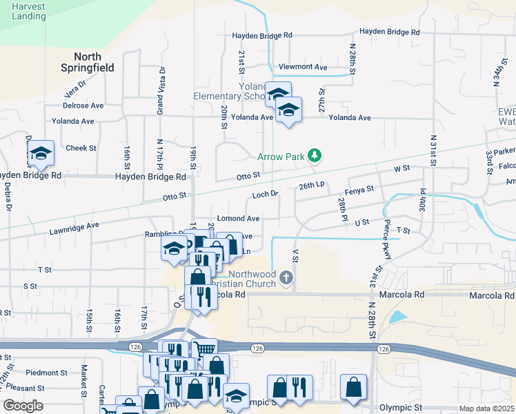 map of restaurants, bars, coffee shops, grocery stores, and more near 2152 Lomond Avenue in Springfield