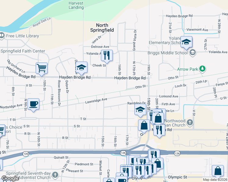 map of restaurants, bars, coffee shops, grocery stores, and more near 2311 15th Street in Springfield