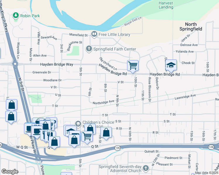 map of restaurants, bars, coffee shops, grocery stores, and more near 2324 9th Street in Springfield