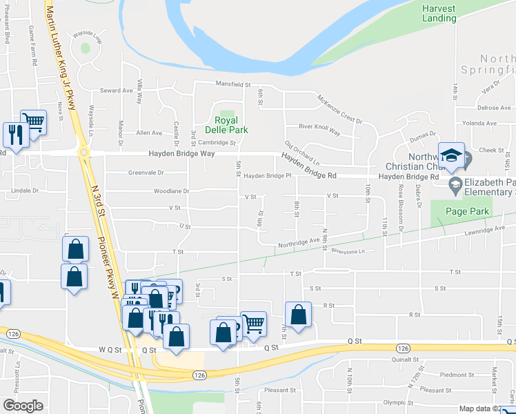 map of restaurants, bars, coffee shops, grocery stores, and more near 2310 6th Street in Springfield