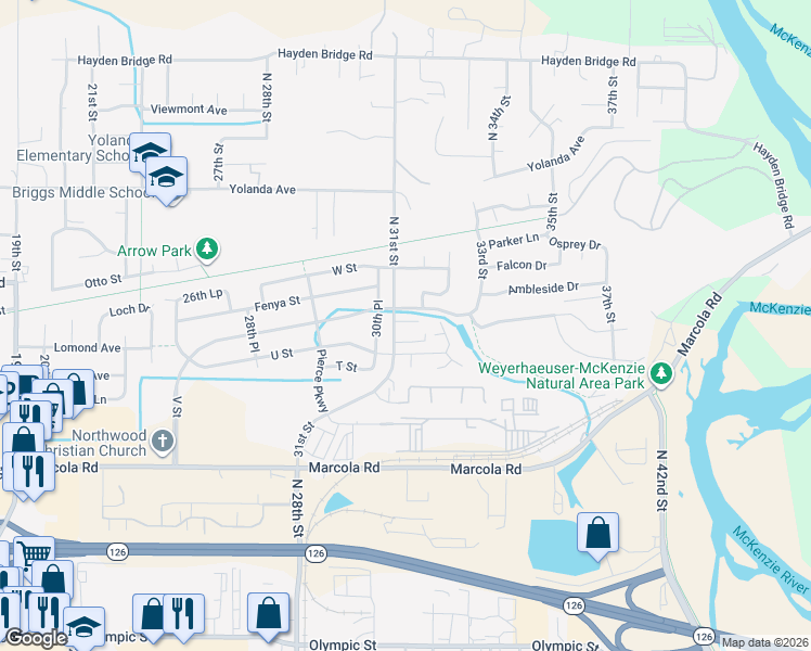 map of restaurants, bars, coffee shops, grocery stores, and more near 2347 31st Street in Springfield