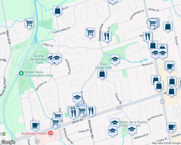 map of restaurants, bars, coffee shops, grocery stores, and more near 793 Hill Gate in Newmarket