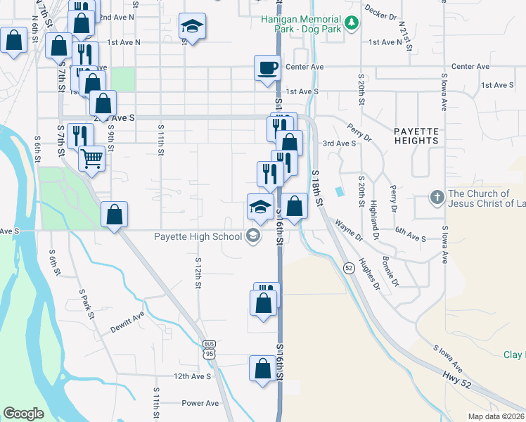 map of restaurants, bars, coffee shops, grocery stores, and more near 540 U.S. 95 in Payette