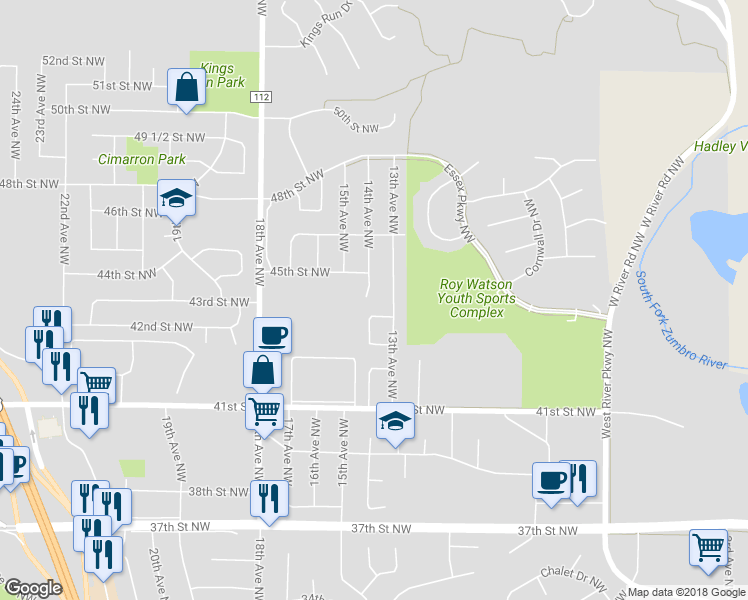 map of restaurants, bars, coffee shops, grocery stores, and more near 4408 14th Avenue Northwest in Rochester