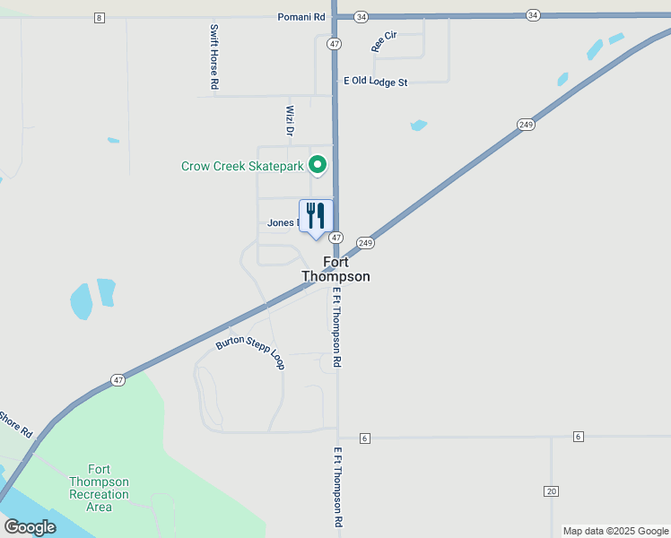 map of restaurants, bars, coffee shops, grocery stores, and more near in Fort Thompson