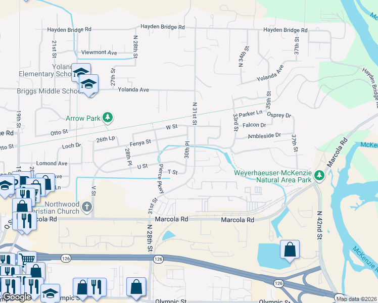 map of restaurants, bars, coffee shops, grocery stores, and more near 2335 31st Street in Springfield