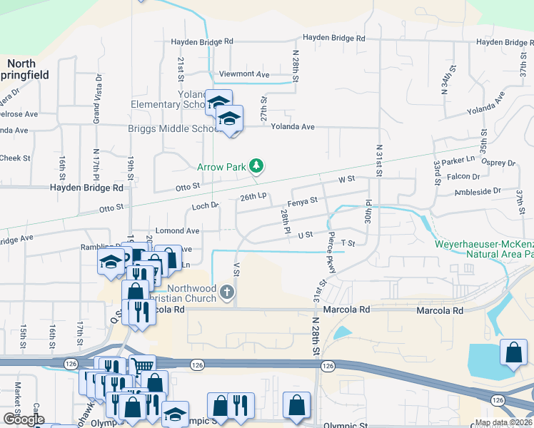 map of restaurants, bars, coffee shops, grocery stores, and more near 2469 Otto Street in Springfield