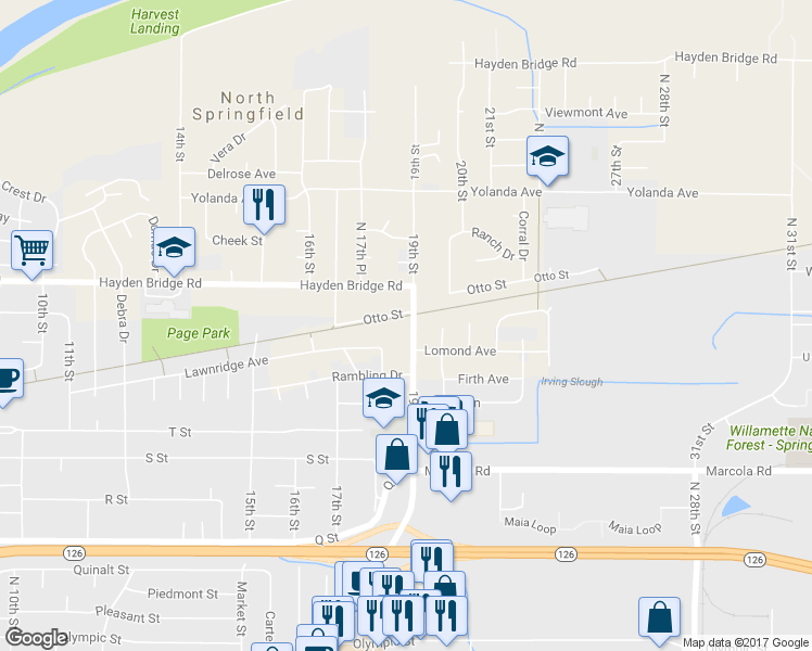 map of restaurants, bars, coffee shops, grocery stores, and more near 2320 19th Street in Springfield