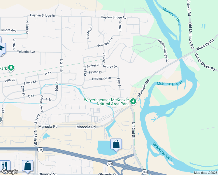 map of restaurants, bars, coffee shops, grocery stores, and more near 3583 River Heights Drive in Springfield