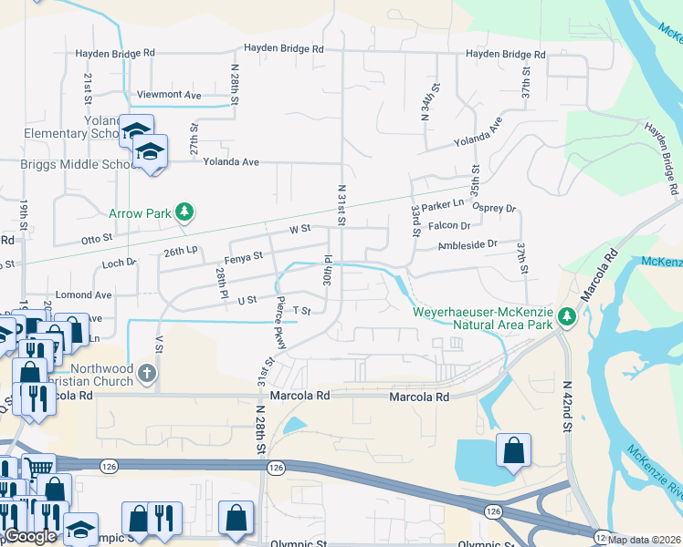 map of restaurants, bars, coffee shops, grocery stores, and more near 2088 31st Street in Springfield