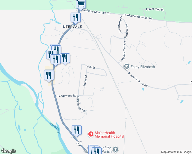 map of restaurants, bars, coffee shops, grocery stores, and more near 290 Ash Street in Conway