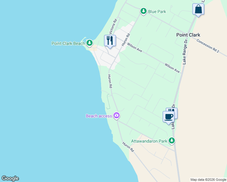 map of restaurants, bars, coffee shops, grocery stores, and more near 332 Tyendinaga Road in Goderich