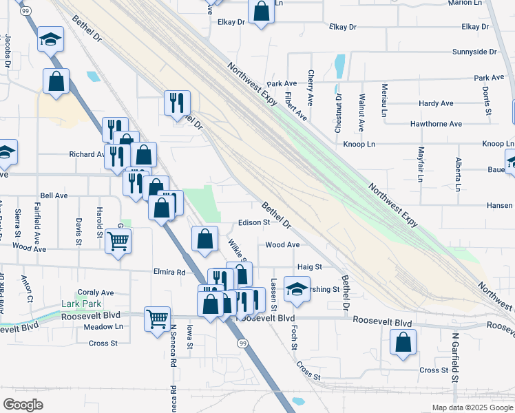 map of restaurants, bars, coffee shops, grocery stores, and more near 2622 Bell Avenue in Eugene