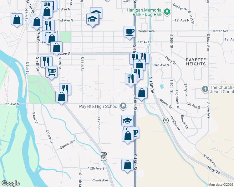 map of restaurants, bars, coffee shops, grocery stores, and more near 540 U.S. 95 in Payette