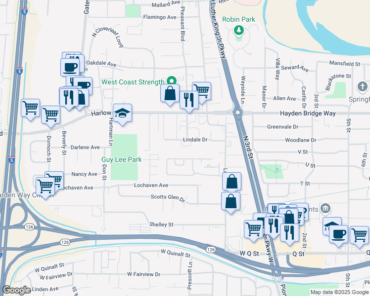 map of restaurants, bars, coffee shops, grocery stores, and more near 475 Lindale Drive in Springfield