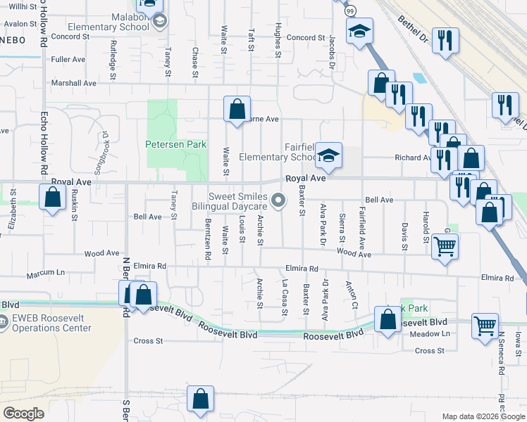 map of restaurants, bars, coffee shops, grocery stores, and more near 657 Archie Street in Eugene