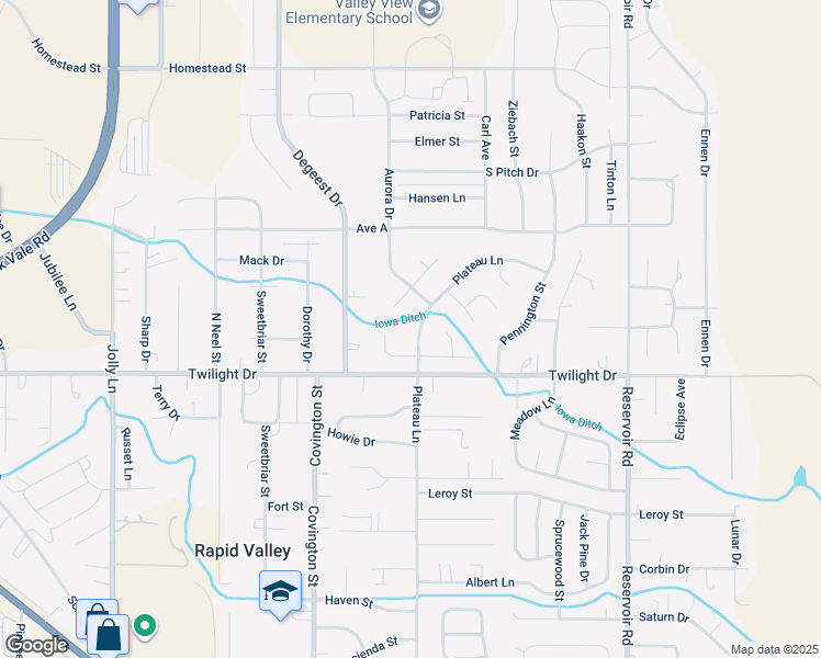 map of restaurants, bars, coffee shops, grocery stores, and more near 1721 Plateau Lane in Rapid City