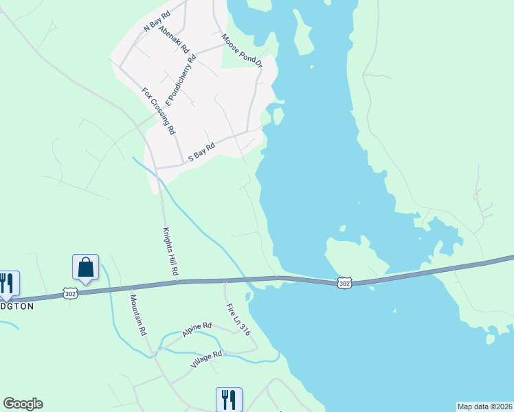 map of restaurants, bars, coffee shops, grocery stores, and more near 30 Fire Ln 315 in Bridgton