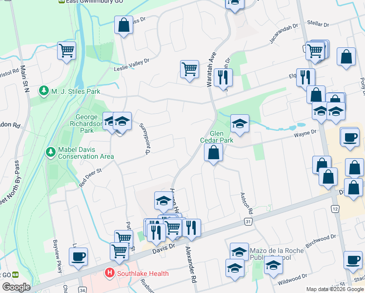 map of restaurants, bars, coffee shops, grocery stores, and more near 784 Hill Gate in Newmarket