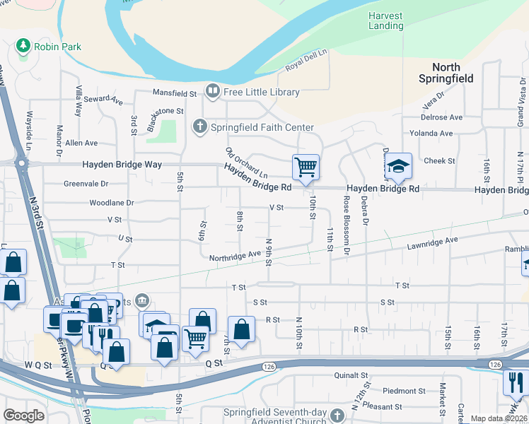 map of restaurants, bars, coffee shops, grocery stores, and more near 2327 9th Street in Springfield