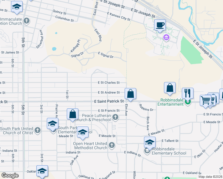 map of restaurants, bars, coffee shops, grocery stores, and more near 218 East Street Andrew Street in Rapid City