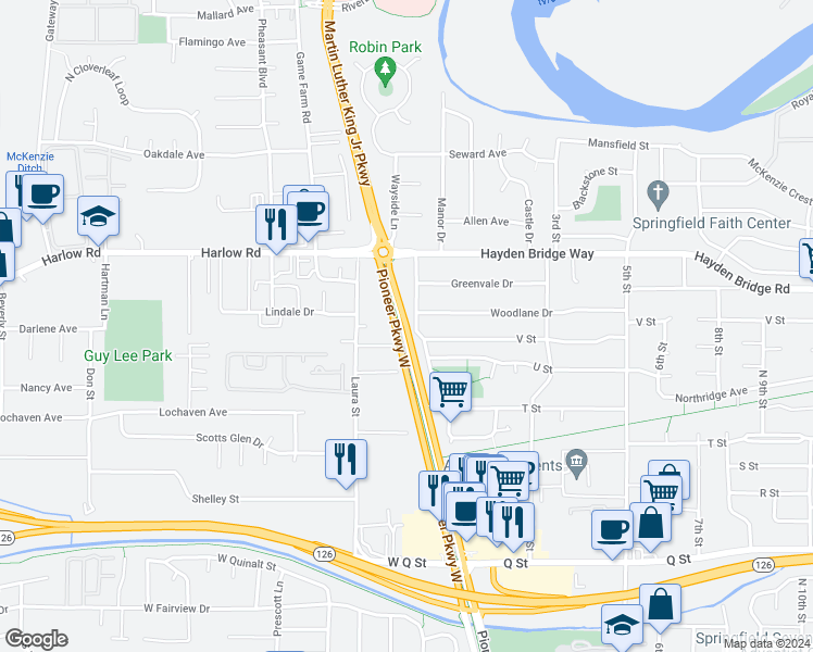 map of restaurants, bars, coffee shops, grocery stores, and more near North 3rd Street in Springfield
