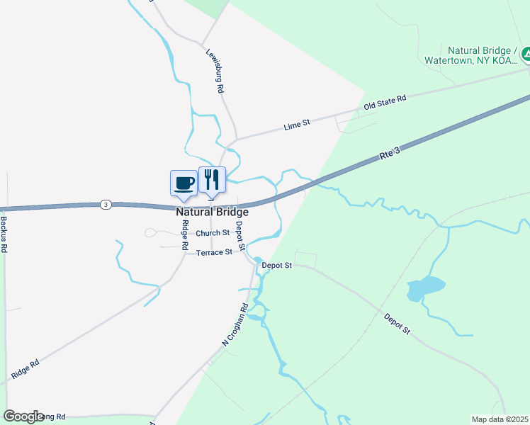 map of restaurants, bars, coffee shops, grocery stores, and more near 27580 Depot Street in Natural Bridge