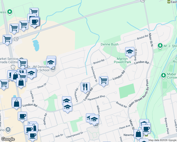 map of restaurants, bars, coffee shops, grocery stores, and more near 272 Elman Crescent in Newmarket
