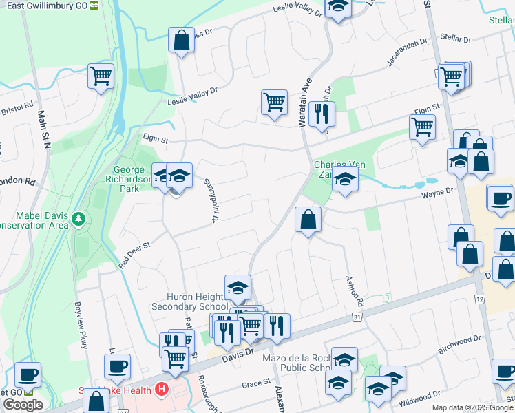 map of restaurants, bars, coffee shops, grocery stores, and more near 766 Botany Hill Crescent in Newmarket