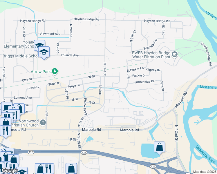 map of restaurants, bars, coffee shops, grocery stores, and more near 2347 31st Street in Springfield