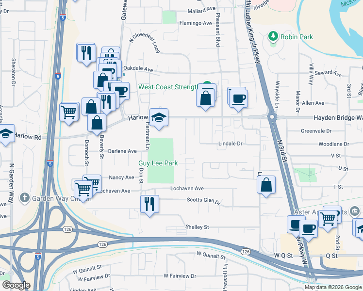 map of restaurants, bars, coffee shops, grocery stores, and more near 2354 Clear Vue Lane in Springfield