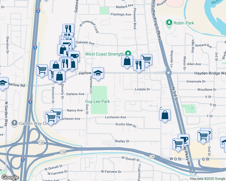 map of restaurants, bars, coffee shops, grocery stores, and more near 2418 Clear Vue Lane in Springfield