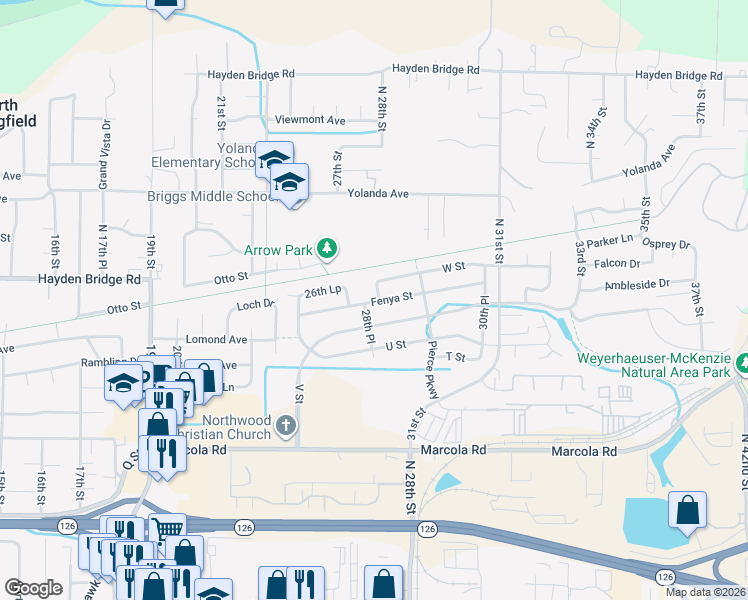 map of restaurants, bars, coffee shops, grocery stores, and more near 2469 Otto Street in Springfield