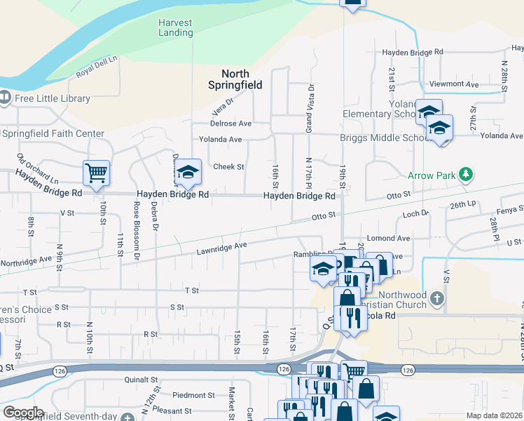 map of restaurants, bars, coffee shops, grocery stores, and more near 2311 15th Street in Springfield