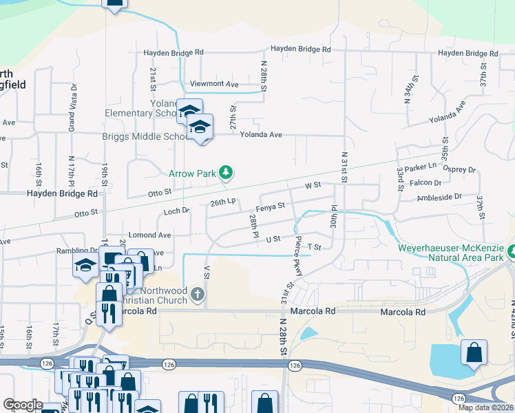 map of restaurants, bars, coffee shops, grocery stores, and more near 2469 Otto Street in Springfield