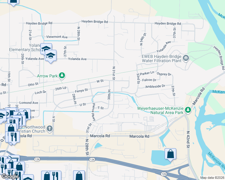 map of restaurants, bars, coffee shops, grocery stores, and more near 2335 31st Street in Springfield