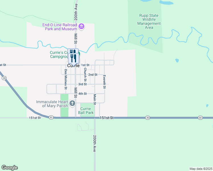 map of restaurants, bars, coffee shops, grocery stores, and more near 400 Everett Street in Currie